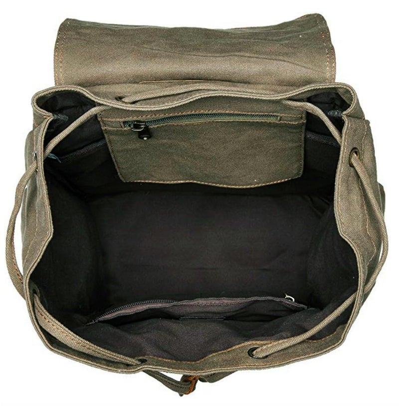 HuaChen Vintage Canvas Backpack with Leather Accents Ã¢â‚¬â€œ Durable Travel Rucksack for Hiking, Camping, and Everyday Use for Men and Women - M32 Army Green L - Image 5